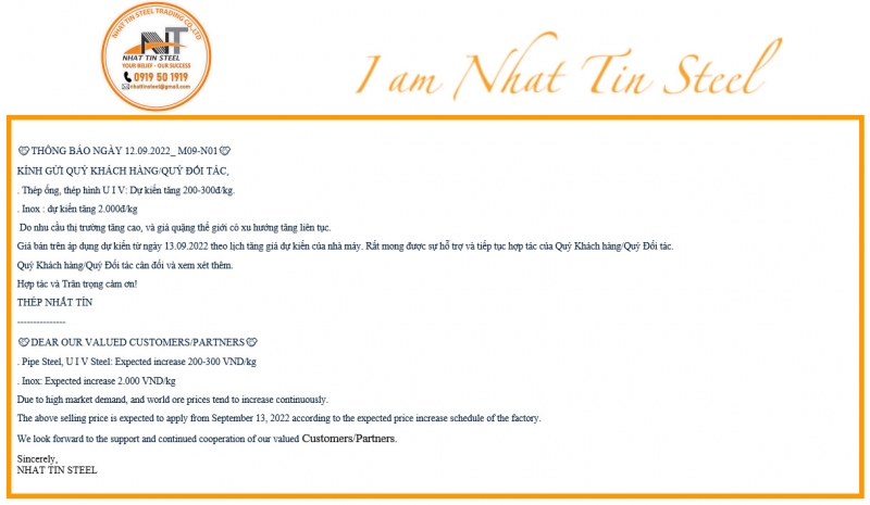 UPDATE ANNOUNCEMENT DATE 12.09.2022_ M09-N01