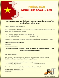 TH&Ocirc;NG B&Aacute;O LỊCH NGHỈ LỄ  GIẢI PH&Oacute;NG MIỀN NAM 30/04, QUỐC TẾ LAO ĐỘNG 01/05