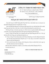 C&Ocirc;NG TY TNHH TM TH&Eacute;P NHẤT T&Iacute;N K&Iacute;NH GỬI ĐẾN QU&Yacute; KH&Aacute;CH H&Agrave;NG/QU&Yacute; ĐỐI T&Aacute;C. TH&Ocirc;NG B&Aacute;O V/v CẬP NHẬT THAY ĐỔI HẠNG MỤC HỢP ĐỒNG 2022